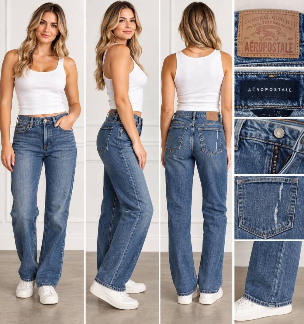 Aeropostale Women's Jeans Size 4 Mid Rise Straight Leg Medium Wash Y2K 28x27